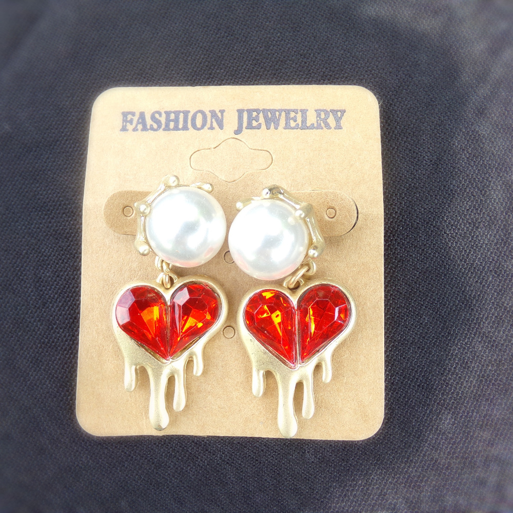 Red Hearts w/ Gold Drip Earrings